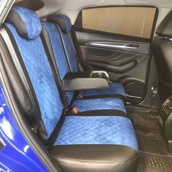 Авточехлы Автопилот черный синий алькантара Ромб